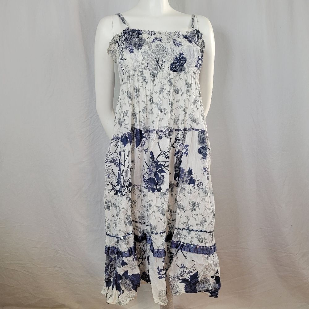 Blue‎ White and Gray Sequined Smocked Spaghetti Strap Sundress